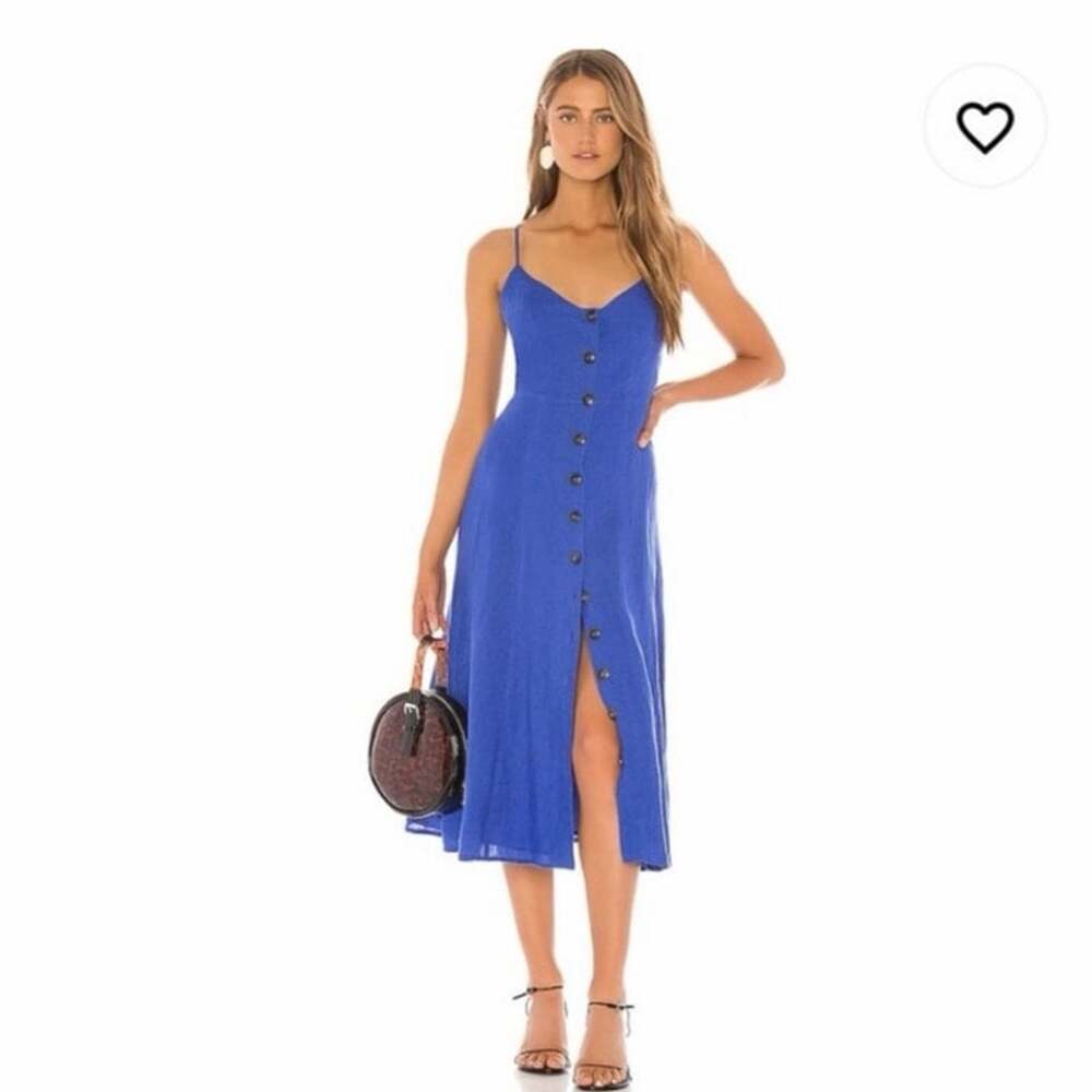 NWOT BCBGMAXAZRIA Blueberry 100% Linen Button Front Midi Dress Blue Size 12